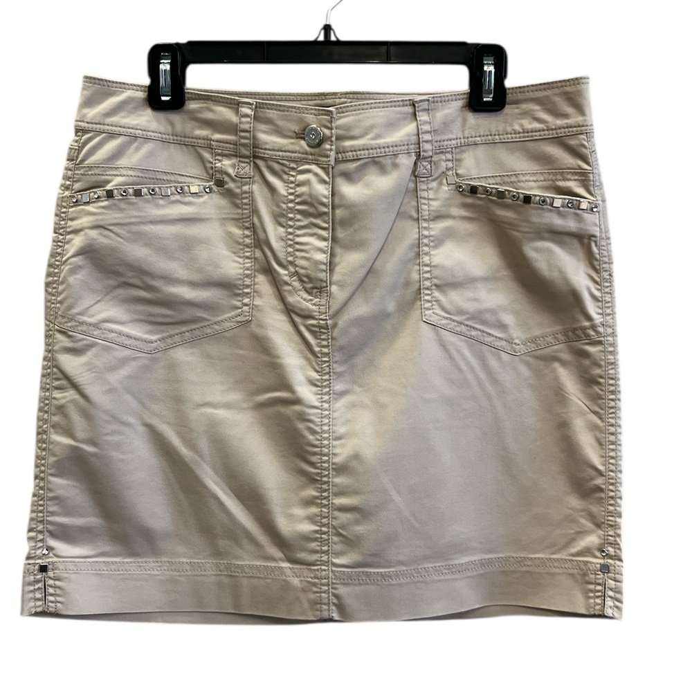 White House Black Market Tan Mini Skirt With Studded Pocket Accents Size 10
